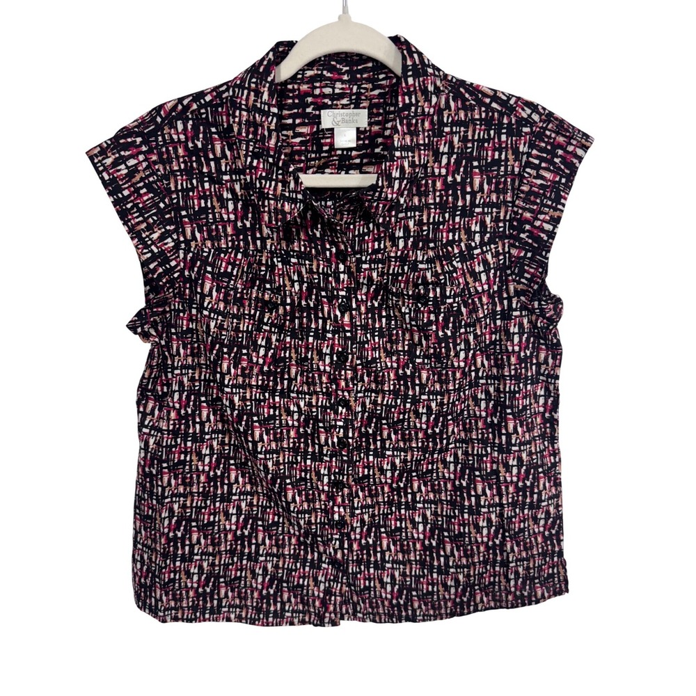 Christopher & Banks Large Multicolor Button Up Women's Cap Sleeve Cotton Top